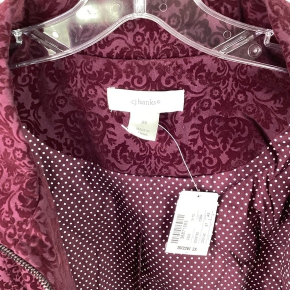 CJ BANKS PLUS SIZE 2X 20 22W FALL WINTER JACKET RED BURGUNDY VELVET COAT TOP NWT - Picture 9 of 14